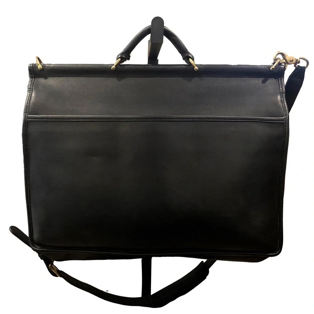 Vintage COACH Kensington Black Leather Briefcase with Dual Front Pockets Strap